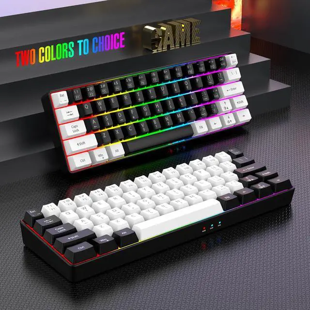 Alt view image 7 of 7 - 60% Wired Gaming Keyboard, RGB Backlit Ultra Compact Mini Keyboard, Waterproof Mini Compact 61-Key for PC/Mac Gamers, Typist, Travel, Easy Travel (Black & White)