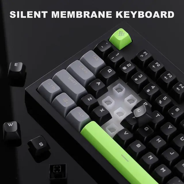 Alt view image 7 of 7 - YUNZII D98 Gaming Keyboard, RGB Backlit Quite Keyboard for Office, Full Numpad, Spill Resistance, Anti-ghosting USB Wired Membrane Keyboard 98 Keys for PC Gaming Office (Black&Green)