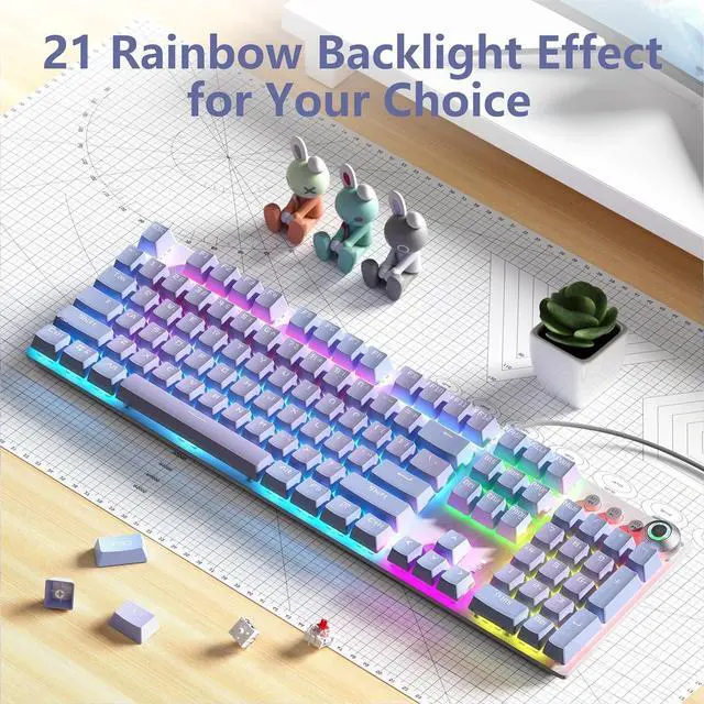 Alt view image 5 of 7 - AULA F2088 Pro Keyboard, 108 Keys Purple Mechanical Keyboard with RGB Rainbow Backlit, Removable Upper Cover, Aesthetic Media Knob Red Switches Programmable Keys USB Wired Keyboards for MAC PC Gamer