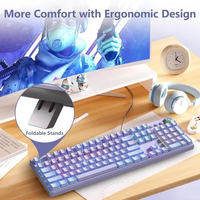 Alt view image 7 of 7 - AULA F2088 Pro Keyboard, 108 Keys Purple Mechanical Keyboard with RGB Rainbow Backlit, Removable Upper Cover, Aesthetic Media Knob Red Switches Programmable Keys USB Wired Keyboards for MAC PC Gamer