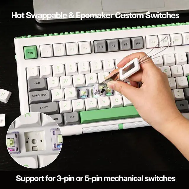 Alt view image 5 of 7 - EPOMAKER Brick 87 Tri-Mode TKL Mechanical Keyboard with Stackable Block Bar, Thumb-Scroll Knobs, Hot Swappable Gaming Keyboard, 3000mAh Battery, RGB, for Win/Mac (Grey Green, Wisteria Linear Switch)