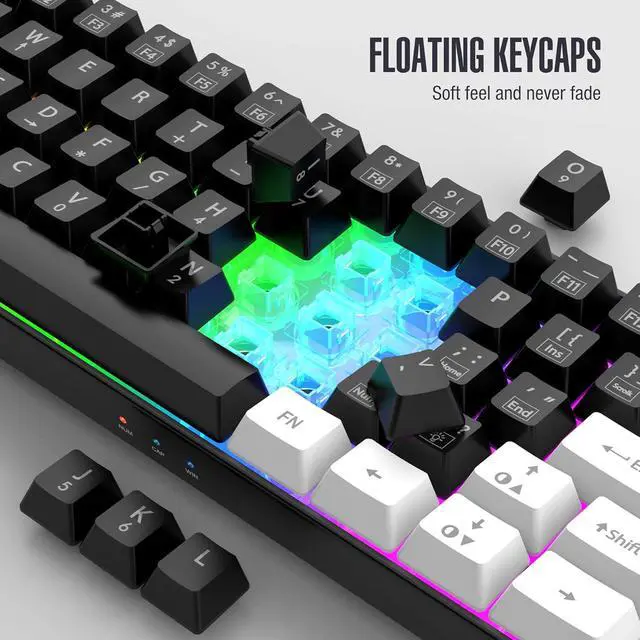 Alt view image 4 of 7 - 60% Wired Gaming Keyboard, RGB Backlit Ultra Compact Mini Keyboard, Waterproof Mini Compact 61-Key for PC/Mac Gamers, Typist, Travel, Easy Travel (Black & White)