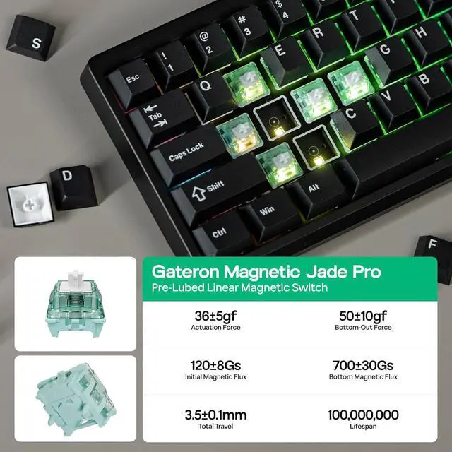 Alt view image 4 of 7 - EPOMAKER Magforce68 Wired Gaming Keyboard with Hall Effect Switch, Aluminum Magnetic Keyboard, Ultra Fast Adjustable Actuation, 8K Polling Rate (Gateron Magnetic Jade Pro Switch)