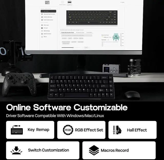 Alt view image 5 of 7 - EPOMAKER Magforce68 Wired Gaming Keyboard with Hall Effect Switch, Aluminum Magnetic Keyboard, Ultra Fast Adjustable Actuation, 8K Polling Rate (Gateron Magnetic Jade Pro Switch)