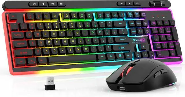 Main image of Wireless Keyboard and Mouse Combo, Gaming Keyboard Rechargeable Cool RGB Backlight, 7KEYS Full-Size Keyboard with Ergonomic, Light up Gaming Mouse 3200 DPI for PC Desk/Laptop/MAC