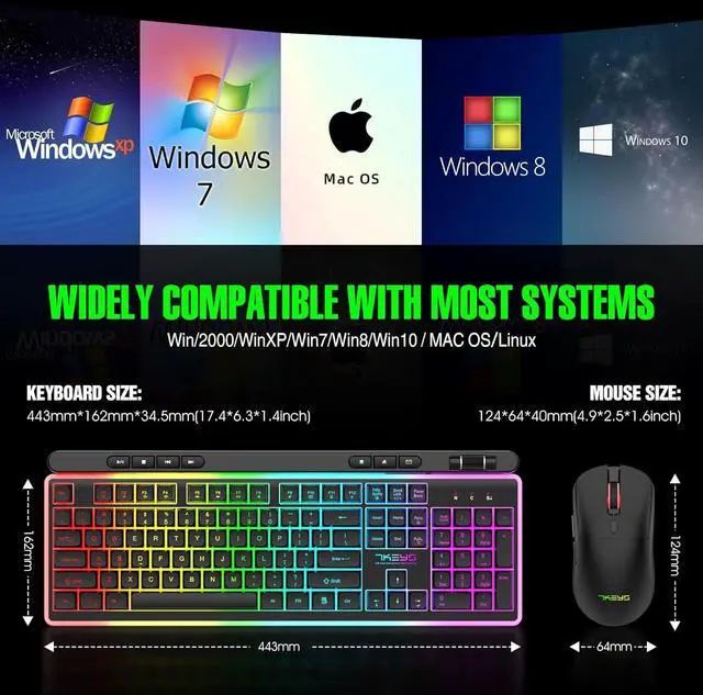 Alt view image 4 of 7 - Wireless Keyboard and Mouse Combo, Gaming Keyboard Rechargeable Cool RGB Backlight, 7KEYS Full-Size Keyboard with Ergonomic, Light up Gaming Mouse 3200 DPI for PC Desk/Laptop/MAC