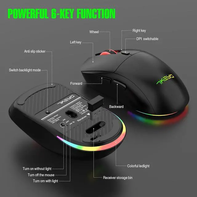 Alt view image 6 of 7 - Wireless Keyboard and Mouse Combo, Gaming Keyboard Rechargeable Cool RGB Backlight, 7KEYS Full-Size Keyboard with Ergonomic, Light up Gaming Mouse 3200 DPI for PC Desk/Laptop/MAC