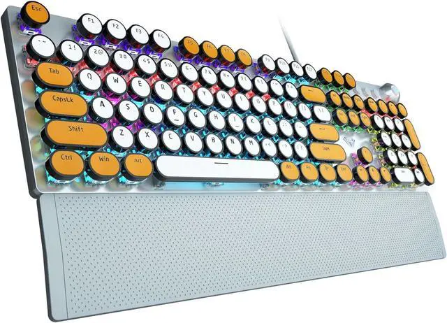 Main image of AULA F2088 Typewriter Style Mechanical Keyboard,Rainbow LED Backlit,Clicky Blue Switches,Removable Wrist Rest,Media Control Knob,Retro Round Keycaps,USB Wired PC Computer Keyboards