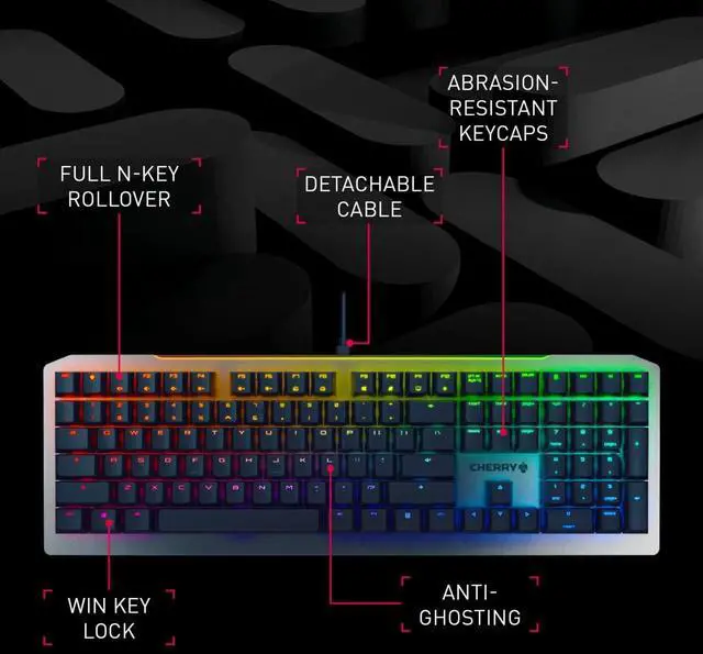 Alt view image 4 of 6 - Cherry MV 3.0 Viola Wired Mechanical Gaming Keyboard. RGB Backlight with Cross Linear Viola Switches. from The Makers of The MX Switch. (White)