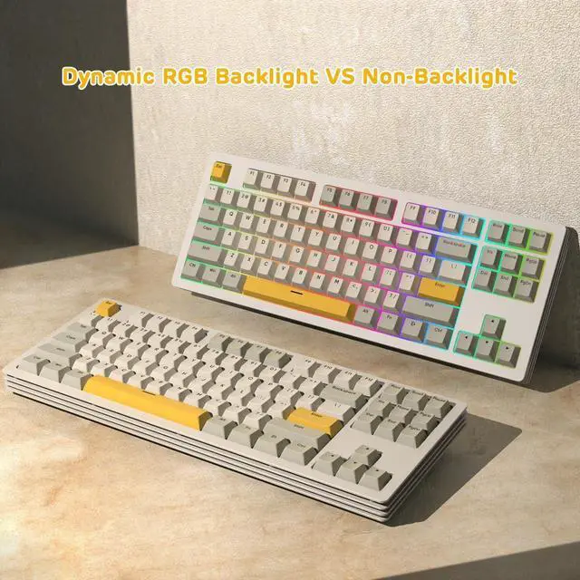 Alt view image 2 of 7 - AKC087 Wireless Mechanical Keyboard, 87 Keys Compact TKL Gaming Keyboard, BT5.0/2.4G/Wired 75% Keyboard, RGB Hot Swappable Mechanical Keyboard OEM Profile Yellow Switch for Windows Mac Laptop