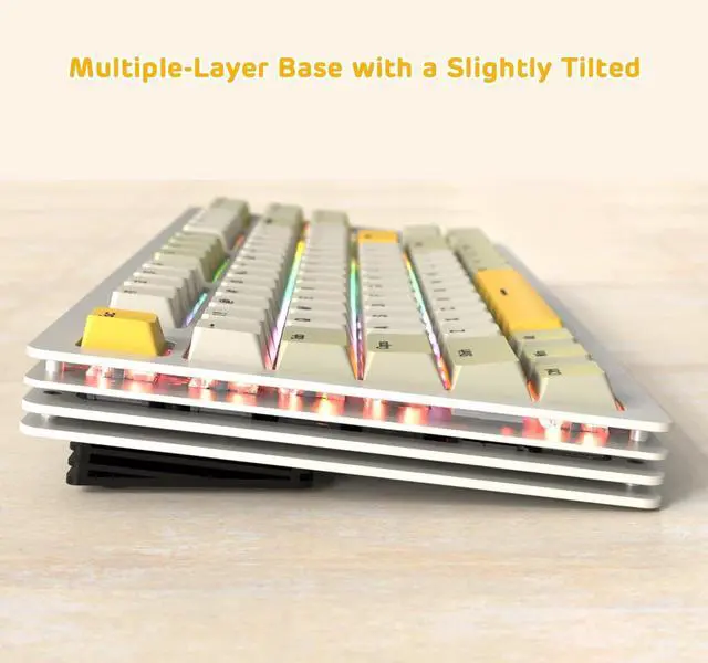 Alt view image 5 of 7 - AKC087 Wireless Mechanical Keyboard, 87 Keys Compact TKL Gaming Keyboard, BT5.0/2.4G/Wired 75% Keyboard, RGB Hot Swappable Mechanical Keyboard OEM Profile Yellow Switch for Windows Mac Laptop