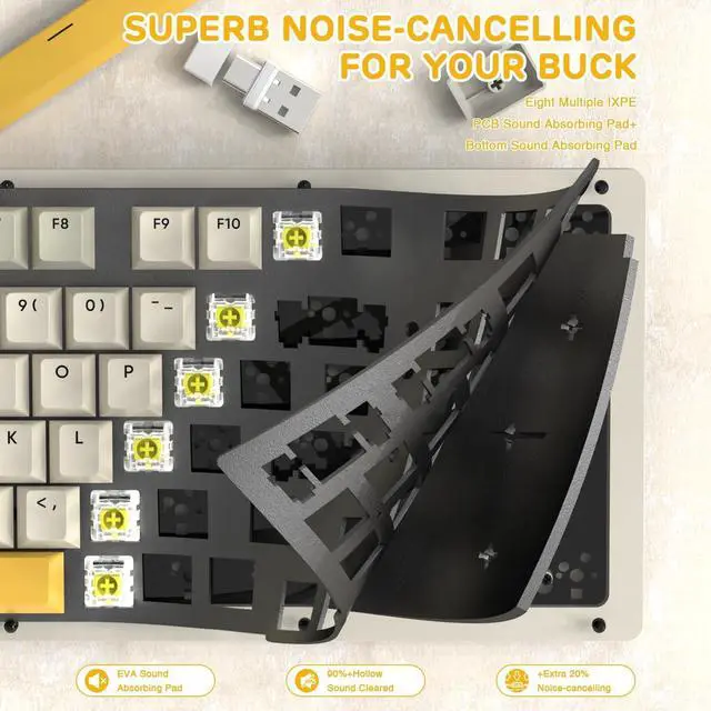 Alt view image 4 of 7 - AKC087 Wireless Mechanical Keyboard, 87 Keys Compact TKL Gaming Keyboard, BT5.0/2.4G/Wired 75% Keyboard, RGB Hot Swappable Mechanical Keyboard OEM Profile Yellow Switch for Windows Mac Laptop