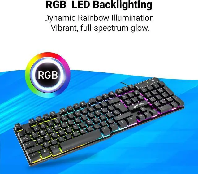 Alt view image 2 of 7 - MANHATTAN RGB LED USB Gaming Keyboard - Full Size, Rainbow Backlight, Spill-Resistant, Quiet Keystrokes, 12 Multimedia Function Keys, for Computer, PC, Desktop, Gamer  3 Yr Mfg Warranty - 180603