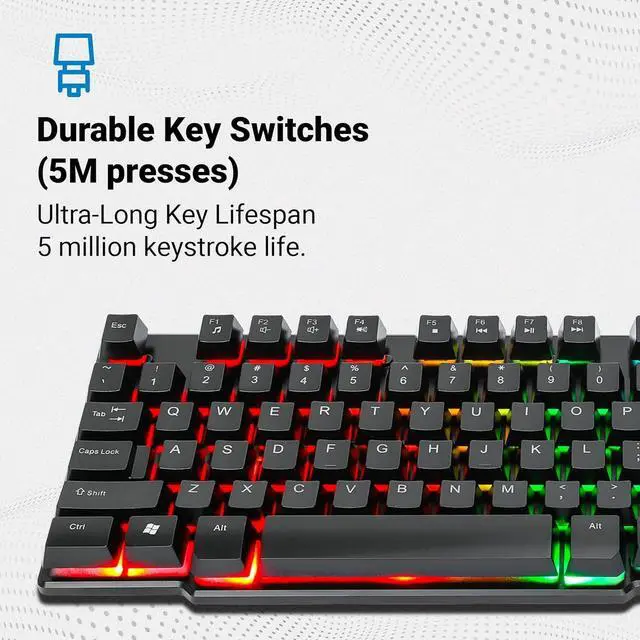 Alt view image 5 of 7 - MANHATTAN RGB LED USB Gaming Keyboard - Full Size, Rainbow Backlight, Spill-Resistant, Quiet Keystrokes, 12 Multimedia Function Keys, for Computer, PC, Desktop, Gamer  3 Yr Mfg Warranty - 180603