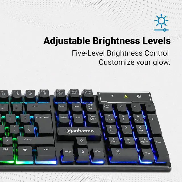 Alt view image 6 of 7 - MANHATTAN RGB LED USB Gaming Keyboard - Full Size, Rainbow Backlight, Spill-Resistant, Quiet Keystrokes, 12 Multimedia Function Keys, for Computer, PC, Desktop, Gamer  3 Yr Mfg Warranty - 180603
