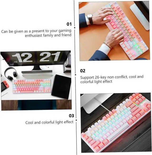 Alt view image 7 of 7 - NUOBESTY RGB Mechanical Gaming Keyboard Key USB Wired Backlit Office Keyboard with Multimedia Functionality