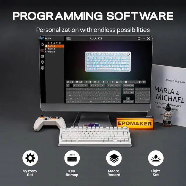 Alt view image 7 of 7 - EPOMAKER Aula F75-Wired 75% Gaming Keyboard with Knob, Shine Through ABS Keycap, Hot Swappable Creamy Mechanical Keyboard for Games/Office (White)