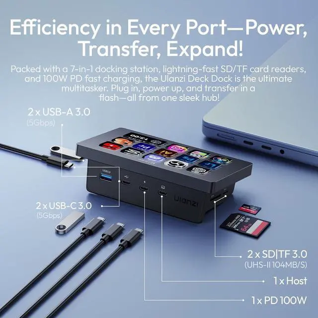 Alt view image 2 of 7 - ULANZI D200 H AI Control Hub, 7-in-1 Streaming Deck, 100W PD Charging, Creative Studio Controller with Light Master, Black