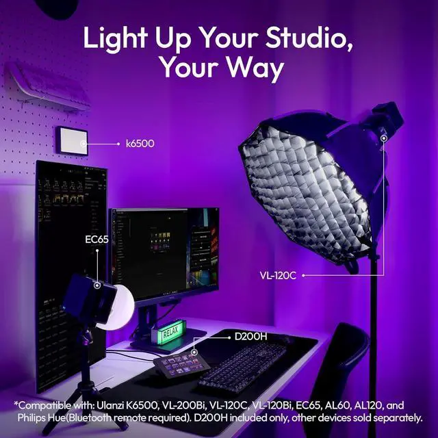 Alt view image 5 of 7 - ULANZI D200 H AI Control Hub, 7-in-1 Streaming Deck, 100W PD Charging, Creative Studio Controller with Light Master, Black