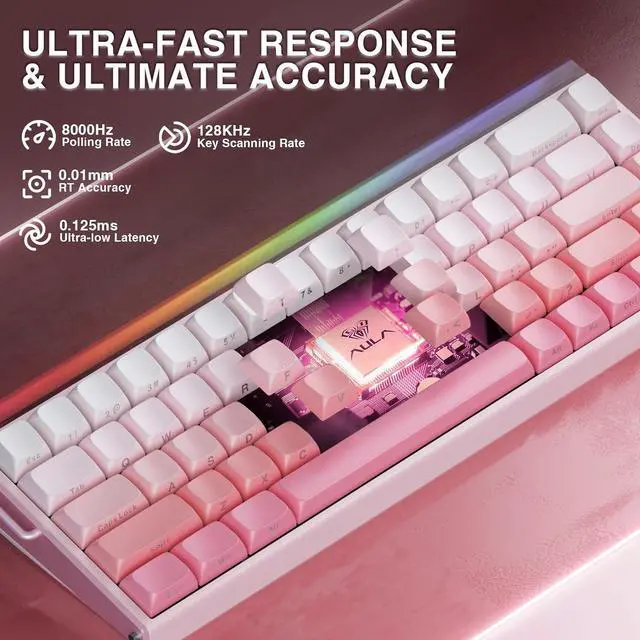 Alt view image 5 of 7 - AULA Hero 68 HE 60% Wired Gaming Keyboard, Hall Effect Magnetic Switch Keyboard with Adjustable Actuation, Fast Trigger Mode, 8K Hz Polling Rate, 0.125ms Latency,RGB Backlit, Side Printed PBT Keycaps