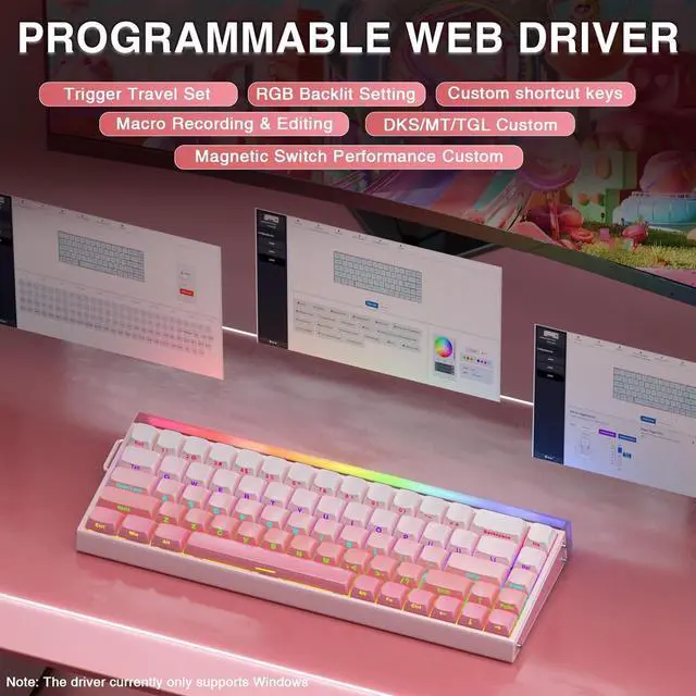 Alt view image 6 of 7 - AULA Hero 68 HE 60% Wired Gaming Keyboard, Hall Effect Magnetic Switch Keyboard with Adjustable Actuation, Fast Trigger Mode, 8K Hz Polling Rate, 0.125ms Latency,RGB Backlit, Side Printed PBT Keycaps