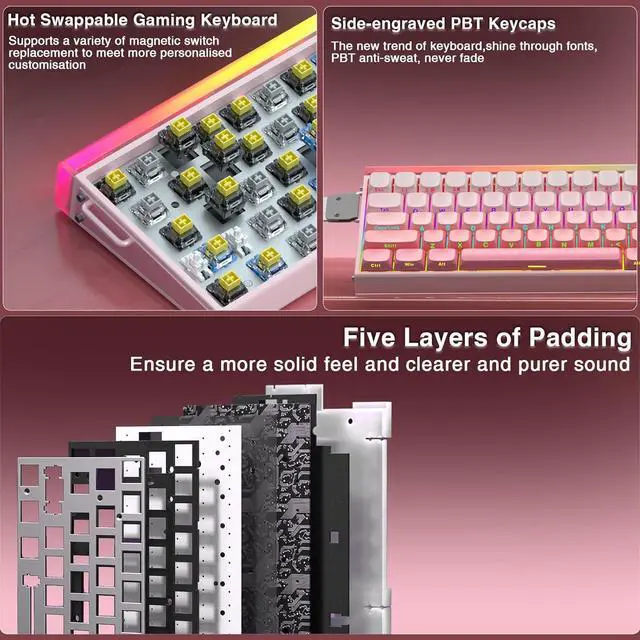 Alt view image 7 of 7 - AULA Hero 68 HE 60% Wired Gaming Keyboard, Hall Effect Magnetic Switch Keyboard with Adjustable Actuation, Fast Trigger Mode, 8K Hz Polling Rate, 0.125ms Latency,RGB Backlit, Side Printed PBT Keycaps