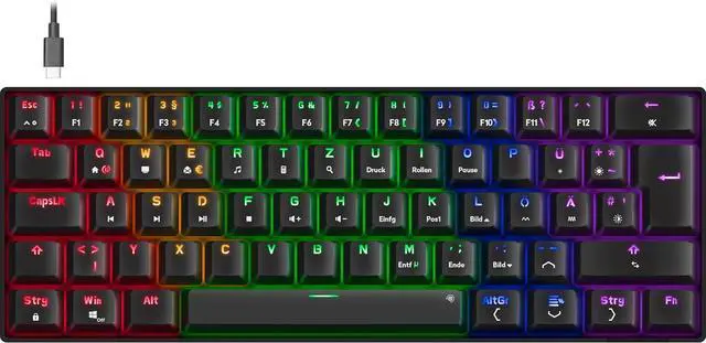 Main image of Speedlink Atmos 60% RGB Mechanical Gaming Keyboard Wired Brown Switches Heavy Duty Steel Plate Removable USB-C Cable Backlit German Layout QWERTZ Black