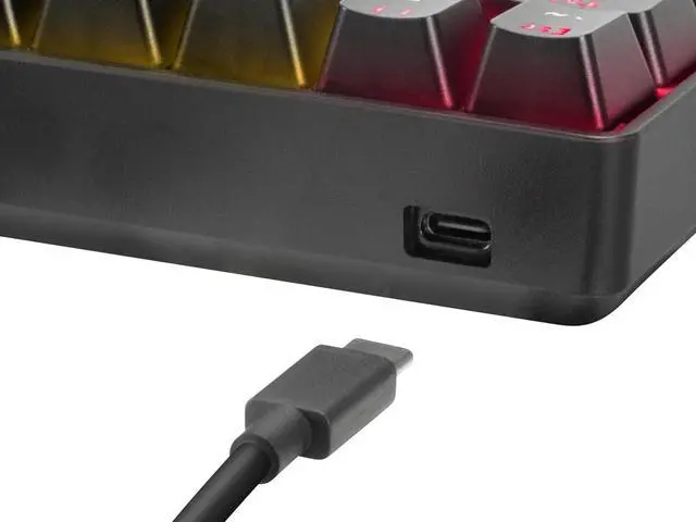 Alt view image 2 of 7 - Speedlink Atmos 60% RGB Mechanical Gaming Keyboard Wired Brown Switches Heavy Duty Steel Plate Removable USB-C Cable Backlit German Layout QWERTZ Black