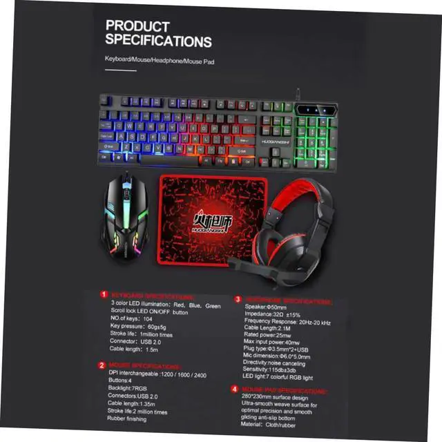 Alt view image 7 of 7 - DOITOOL Gaming Keyboard Mouse Set Led Backlit Large Mouse Pad Headset Ergonomic Design