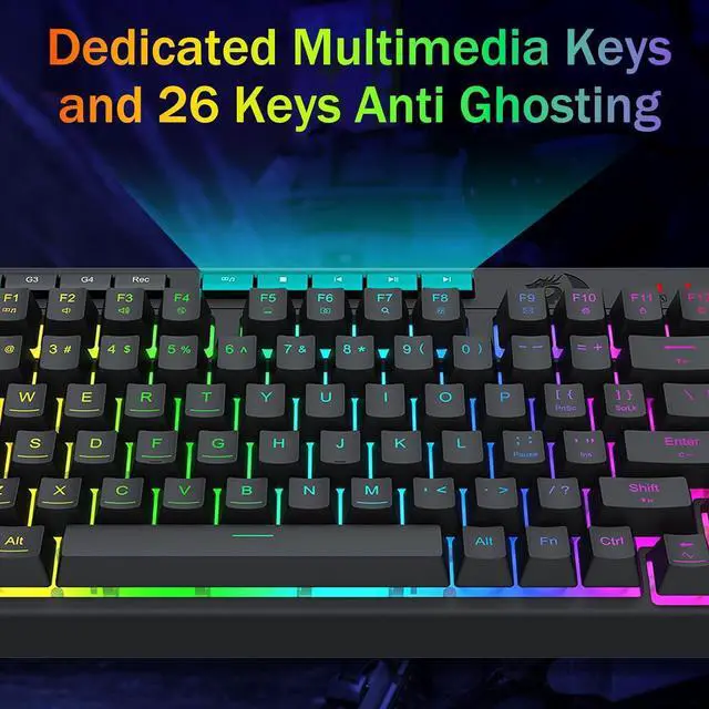 Alt view image 5 of 7 - Redragon K524 RGB Gaming Keyboard Wired, Extra On-Board Macro Keys, Dedicated Multimedia Keys, Anti-ghosting, RGB Backlit, Software Support, 75% Portable Quiet Membrane Keyboard, Black