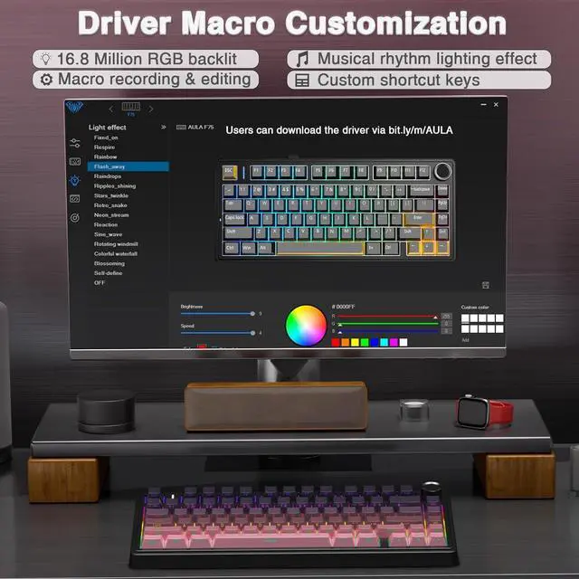 Alt view image 7 of 7 - AULA F75 Pro Wireless Mechanical Keyboard,75% Gasket Hot Swappable Custom Keyboard,RGB Backlit,Pre-lubed Reaper Switches,Side Printed PBT Keycaps Mechanical Gaming Keyboards, Pink&Black