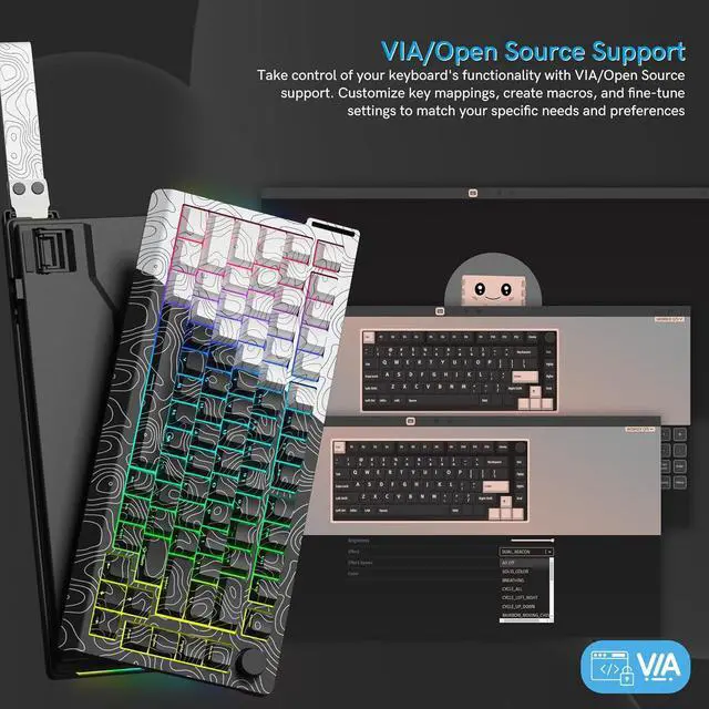 Alt view image 4 of 6 - Womier 75% Percent Keyboard Wireless with Topographic Strap,QMK/VIA Creamy Mechanical Keyboard Gaming, RGB Custom Hot Swappable Key Board, PBT Keycaps for Windows & Mac - POM Linear Switch(Q75)