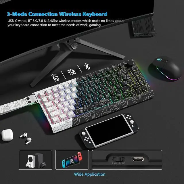 Alt view image 5 of 6 - Womier 75% Percent Keyboard Wireless with Topographic Strap,QMK/VIA Creamy Mechanical Keyboard Gaming, RGB Custom Hot Swappable Key Board, PBT Keycaps for Windows & Mac - POM Linear Switch(Q75)