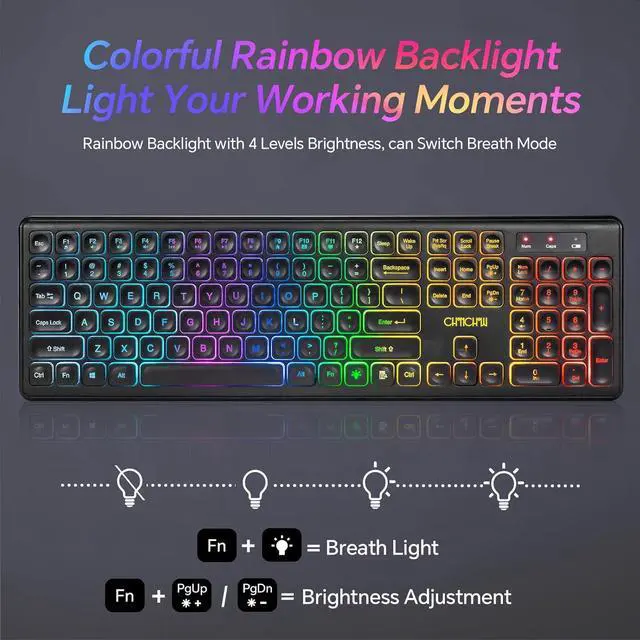 Alt view image 2 of 7 - CHONCHOW Wireless Keyboard and Mouse Combo with Backlit, USB Rechargeable & Full Size LED Light Up, Ergonomic Tilt Angle, 2.4GHz Silent Keyboard Mouse, 3 DPI Adjustable for PC, Laptop, Mac, Windows