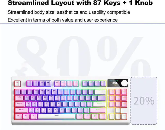 Alt view image 4 of 6 - RGB Mechanical Keyboard with Hot Swappable Keys for Gaming Office Typing (White Switch)