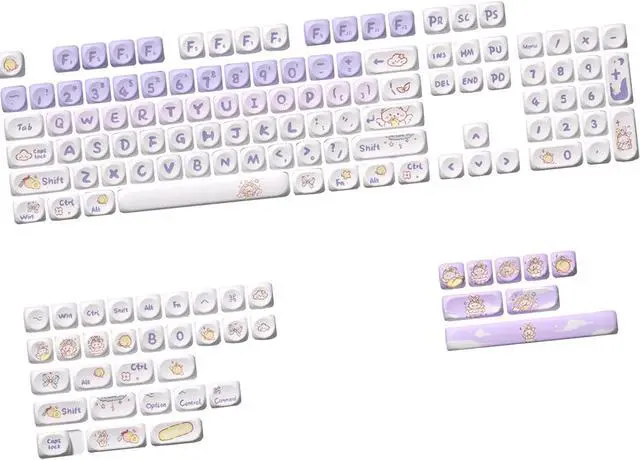 Main image of MagiDeal Mechanical Keyboard Keycaps English Keycap Set Clear Cute Patterns Print Ideal Gift Easy to Install Heat Sublimation Key Caps, Purple 142 Keys