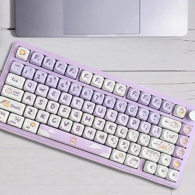 Alt view image 2 of 7 - MagiDeal Mechanical Keyboard Keycaps English Keycap Set Clear Cute Patterns Print Ideal Gift Easy to Install Heat Sublimation Key Caps, Purple 142 Keys