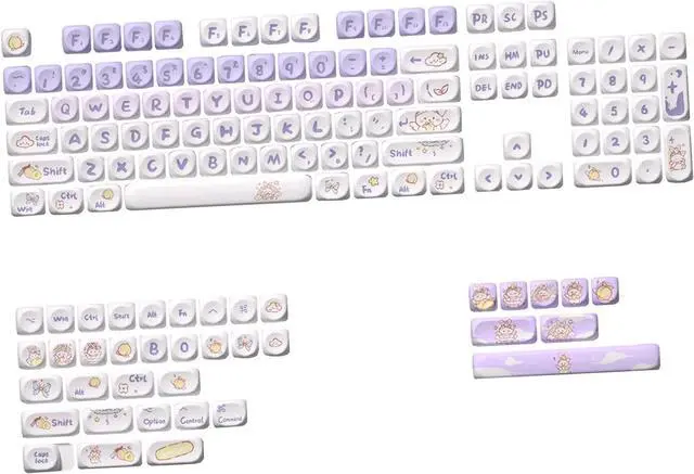 Alt view image 7 of 7 - MagiDeal Mechanical Keyboard Keycaps English Keycap Set Clear Cute Patterns Print Ideal Gift Easy to Install Heat Sublimation Key Caps, Purple 142 Keys