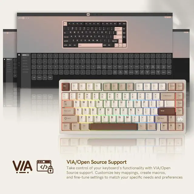 Alt view image 3 of 6 - Womier RD75 Pro 75% Wireless Gaming Keyboard, Quick Release Aluminum Keyboard, QMK/VIA Tri-Mode Mechanical Key Board Custom Hot Swappable with RGB Creamy for Windows/Mac/PC-Milk White