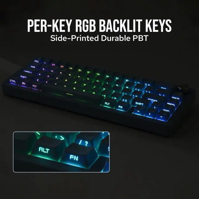 Alt view image 6 of 7 - EPOMAKER Tide65 QMK/VIA Wireless Gaming Keyboard, 65% Aluminum Mechanical, Programmable, Bluetooth/2.4Ghz/USB-C, with FR4 Plate for Win/Mac (Blue, Zebra Switch)