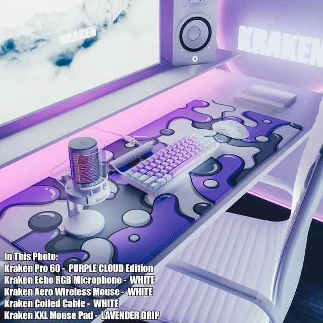 Alt view image 6 of 7 - Kraken AERO - Superlight Wireless Gaming Mouse, Ultra-Lightweight, LAG-Free Wireless, Dual-Mode (2.4Ghz + Wired) Symmetrical, 26,000 DPI, PAW3395 Compatible with PC/MAC (White)