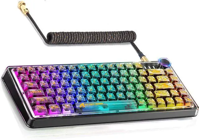 Main image of MAGIC-REFINER 81 Keys Compact Gaming Keyboard and Custom Coiled USB C Cable with RGB Backlight,PC High Transparent Body Full Key Hot-Swappable Mini Keyboard for Win10/Android/IOS/MAC(Black Through)