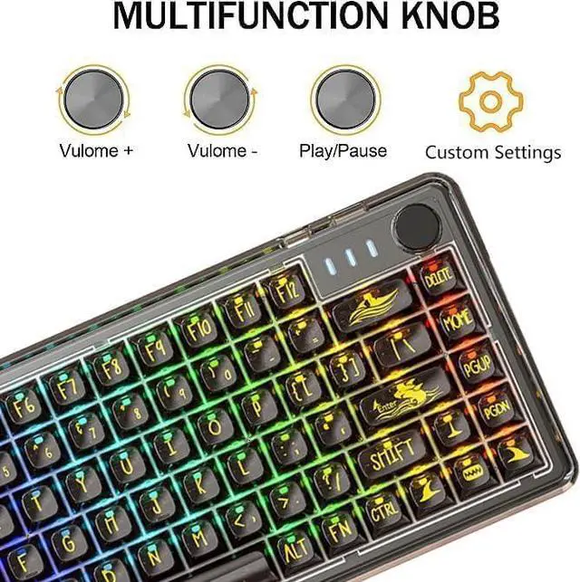 Alt view image 5 of 7 - MAGIC-REFINER 81 Keys Compact Gaming Keyboard and Custom Coiled USB C Cable with RGB Backlight,PC High Transparent Body Full Key Hot-Swappable Mini Keyboard for Win10/Android/IOS/MAC(Black Through)
