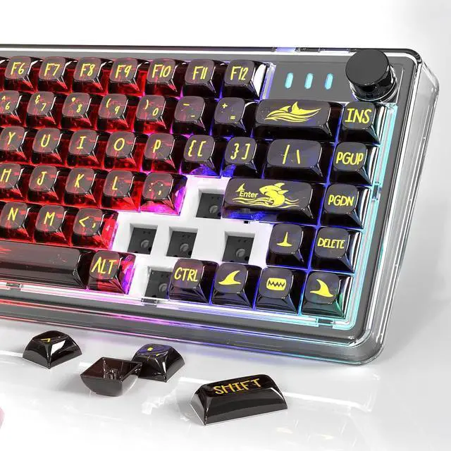 Alt view image 7 of 7 - MAGIC-REFINER 81 Keys Compact Gaming Keyboard and Custom Coiled USB C Cable with RGB Backlight,PC High Transparent Body Full Key Hot-Swappable Mini Keyboard for Win10/Android/IOS/MAC(Black Through)