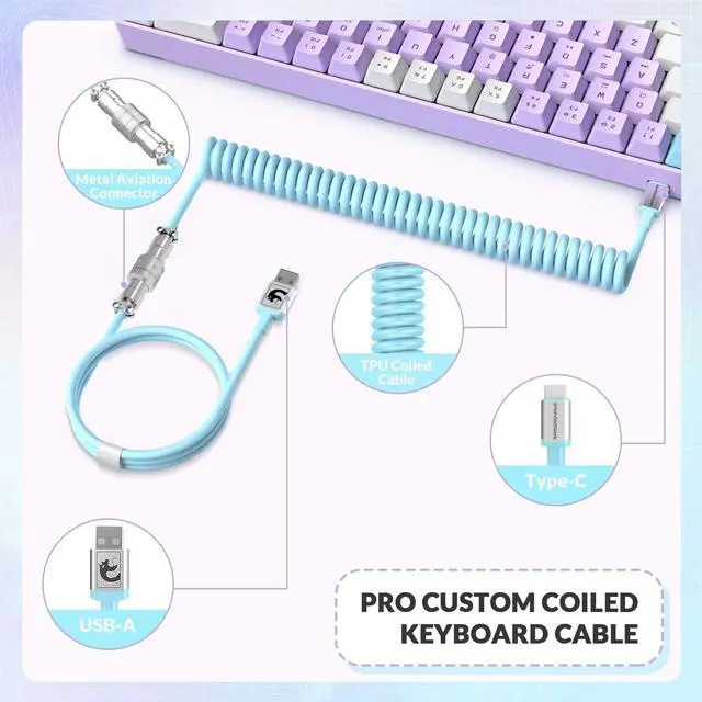 Alt view image 5 of 7 - Yindiao T8 60% Mechanical Gaming Keyboard,68 Keys TKL Compact US Layout Wired Keyboard,18 Chroma RGB Backlit,Blue Switch,Full Anti-ghosting,Pro Custom Coiled USB-C Cable,for PC,Mac,PS4,Xbox-Lavender