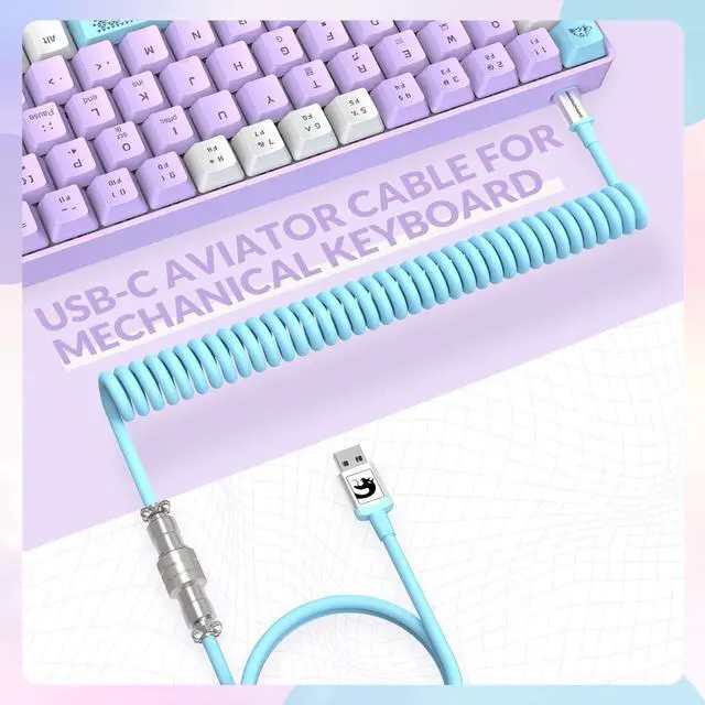 Alt view image 7 of 7 - Yindiao T8 60% Mechanical Gaming Keyboard,68 Keys TKL Compact US Layout Wired Keyboard,18 Chroma RGB Backlit,Blue Switch,Full Anti-ghosting,Pro Custom Coiled USB-C Cable,for PC,Mac,PS4,Xbox-Lavender