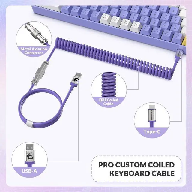 Alt view image 5 of 7 - Yindiao T8 60% Mechanical Gaming Keyboard,68 Keys TKL Compact Layout Mini Wired Keyboard,18 Chroma RGB Backlit,Blue Switch,Anti-ghosting,Pro Custom Coiled USB-C Cable,for PC,Mac,PS4,Xbox-Purple