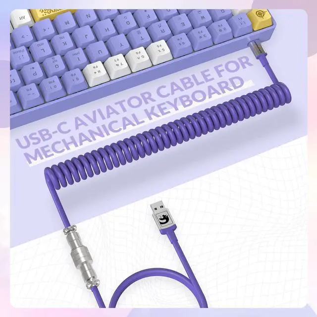 Alt view image 6 of 7 - Yindiao T8 60% Mechanical Gaming Keyboard,68 Keys TKL Compact Layout Mini Wired Keyboard,18 Chroma RGB Backlit,Blue Switch,Anti-ghosting,Pro Custom Coiled USB-C Cable,for PC,Mac,PS4,Xbox-Purple