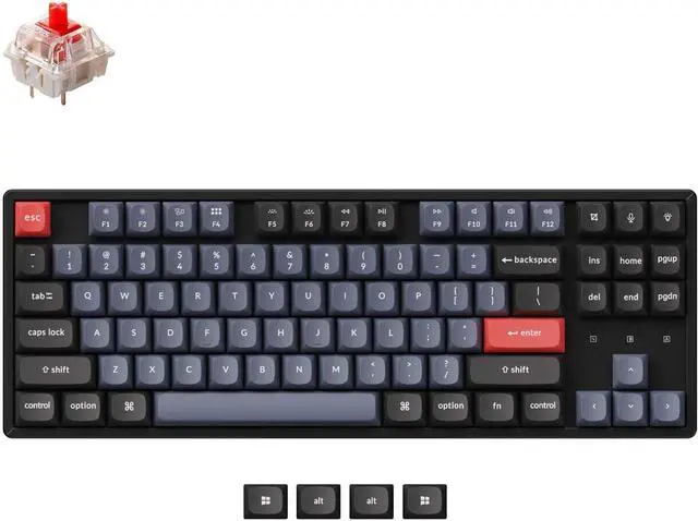Main image of Keychron K8 Pro Hot-swappable Wireless/Wired Mechanical Keyboard South-Facing RGB Lights Aluminum Frame Gateron Pro Red Switches TKL Layout (87 Keys) for Windows Mac Linux, Black (K8P-J1)