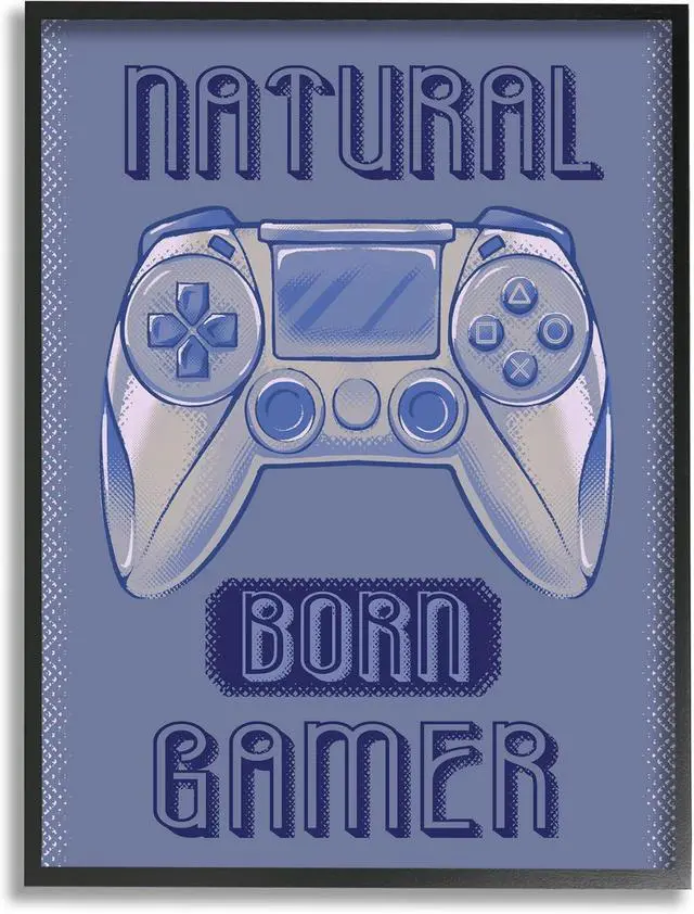 Main image of Stupell Industries Natural Born Gamer Text Saying Blue Gaming Controller, Design by Ziwei Li